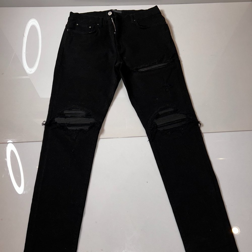 AMIRI MX1 SKINNY JEANS, MENS SIZE 36,  BLACK, LEATHER, WORN ONCE